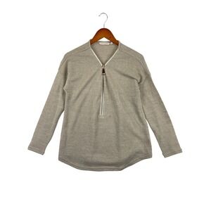 Soft Surroundings Women's M Beige Quarter-Zip Pullover Long‎ Sleeve Knit Top